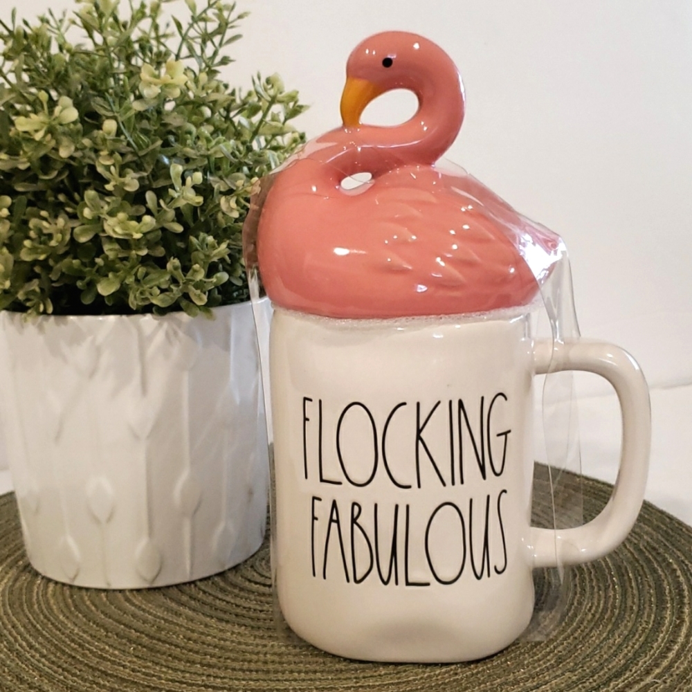 RAE DUNN "FLOCKING FABULOUS" Mug with Flamingo Topper